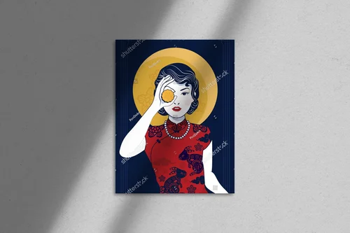 Elegancka chińska dama z księżycem w stylu Art Deco