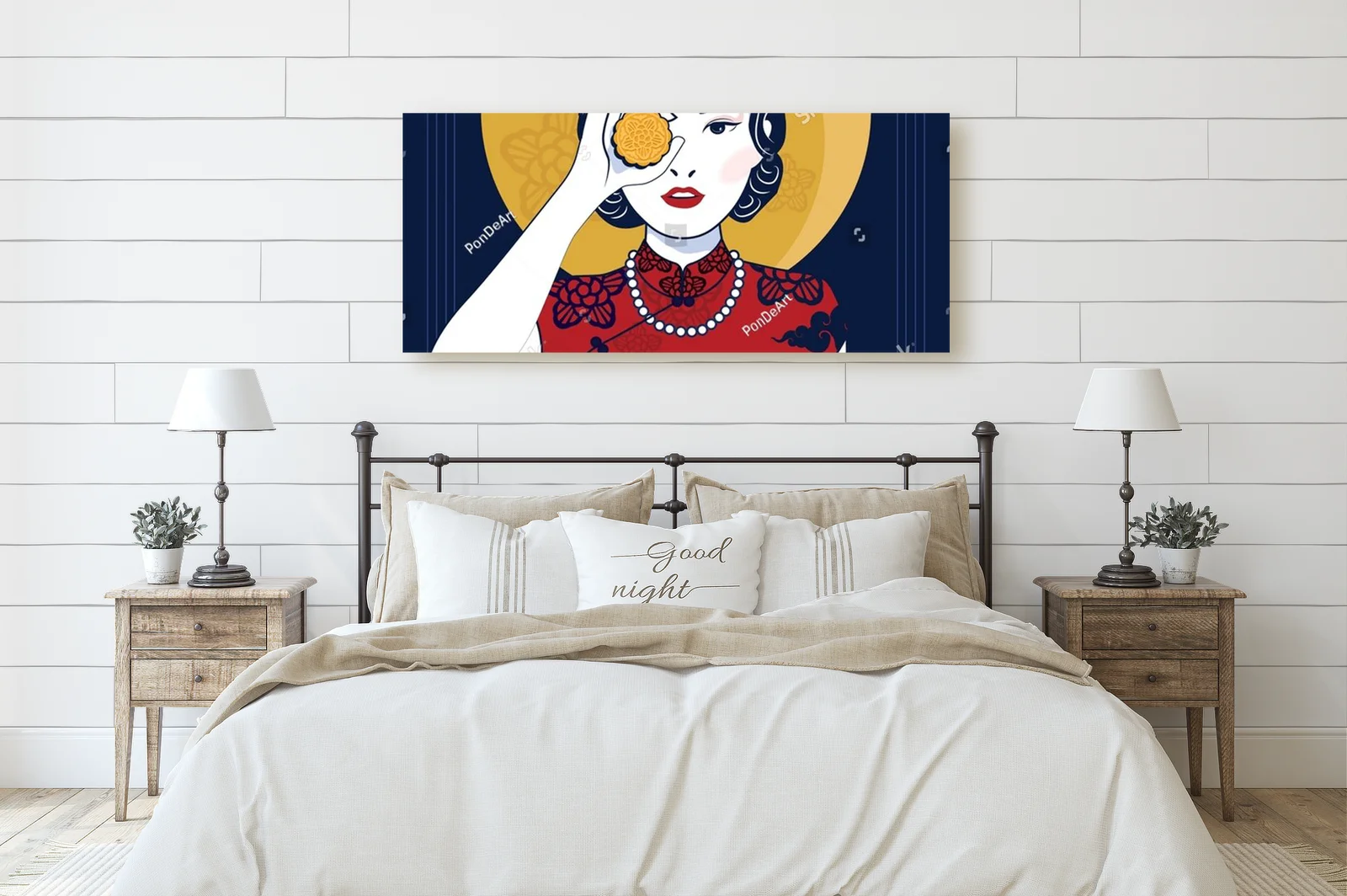 Elegancka chińska dama z księżycem w stylu Art Deco