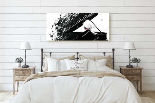 Zmysłowa sylwetka pianisty w monochromatycznej aranżacji