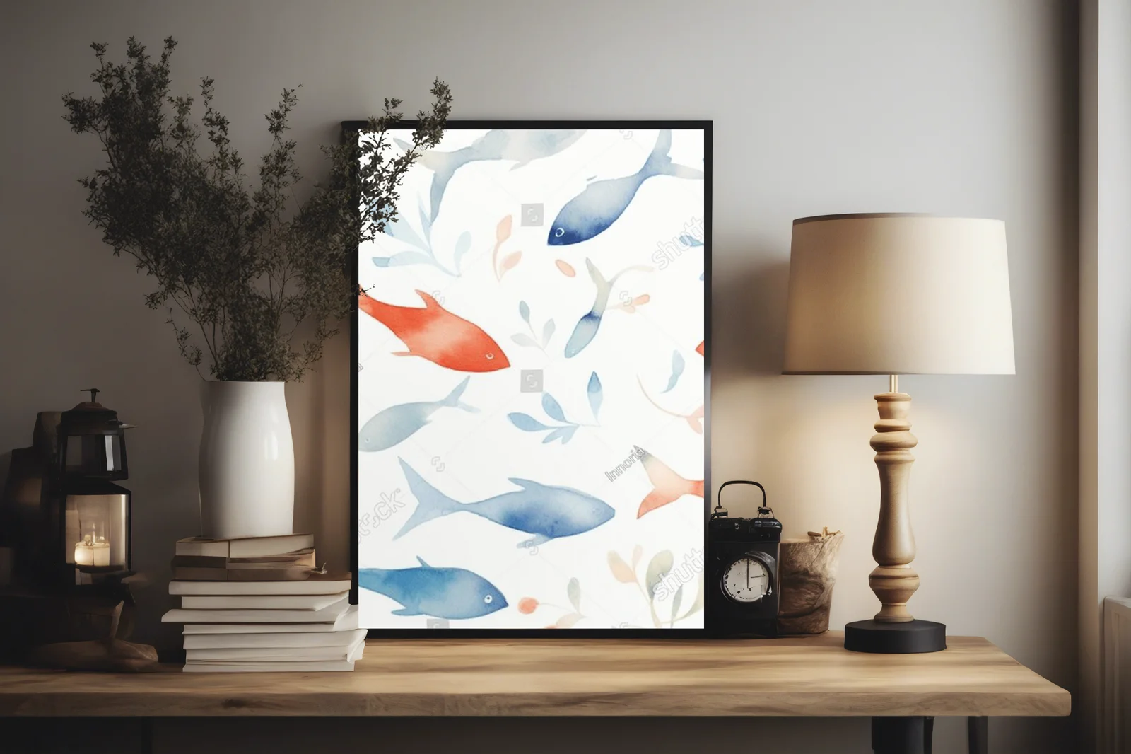 Pastelowa kompozycja morskich ryb w aquarelowych tonach