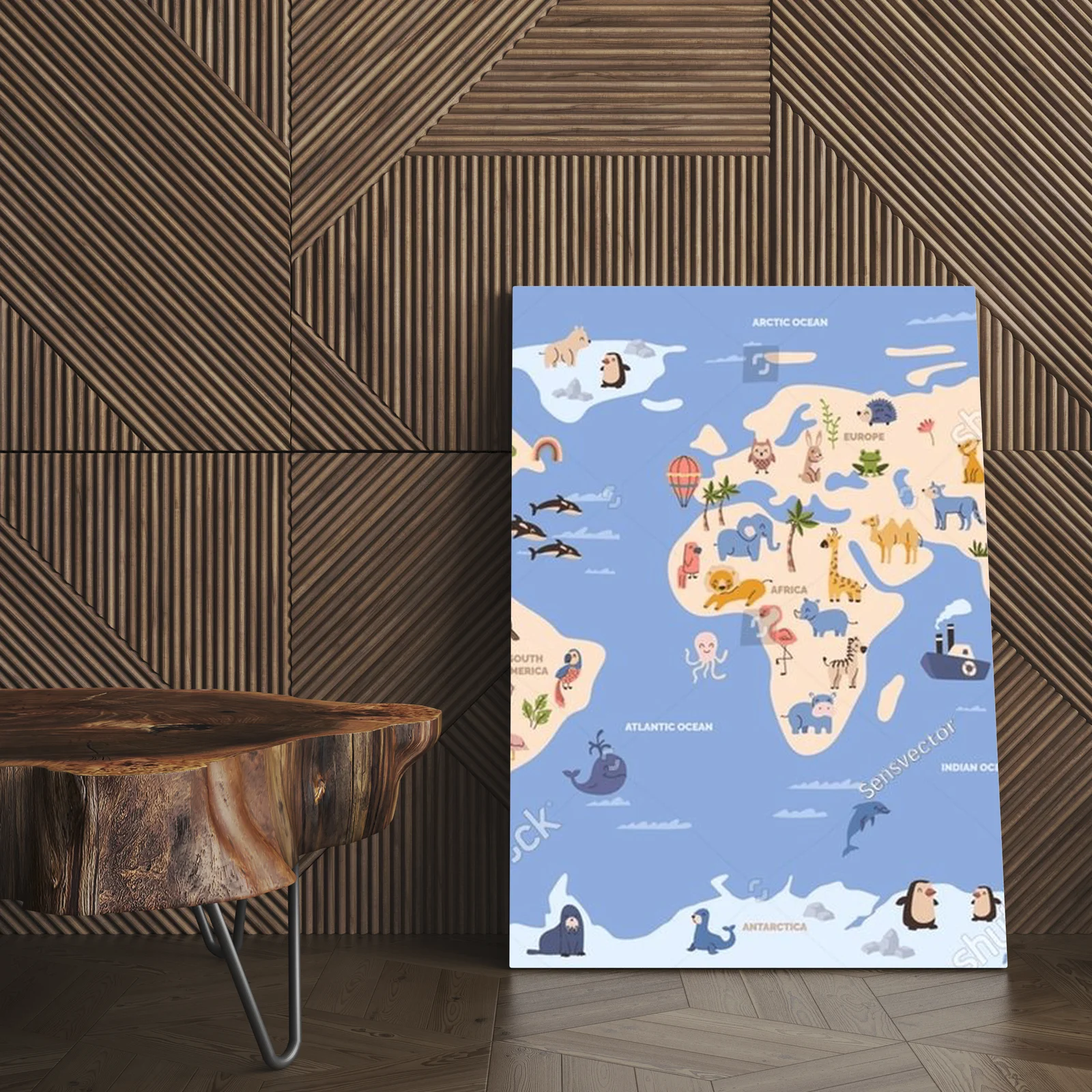 Kolorowa mapa świata z dzikimi zwierzętami