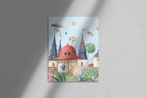 Fabeldomek wśród kwiatowych krzewów