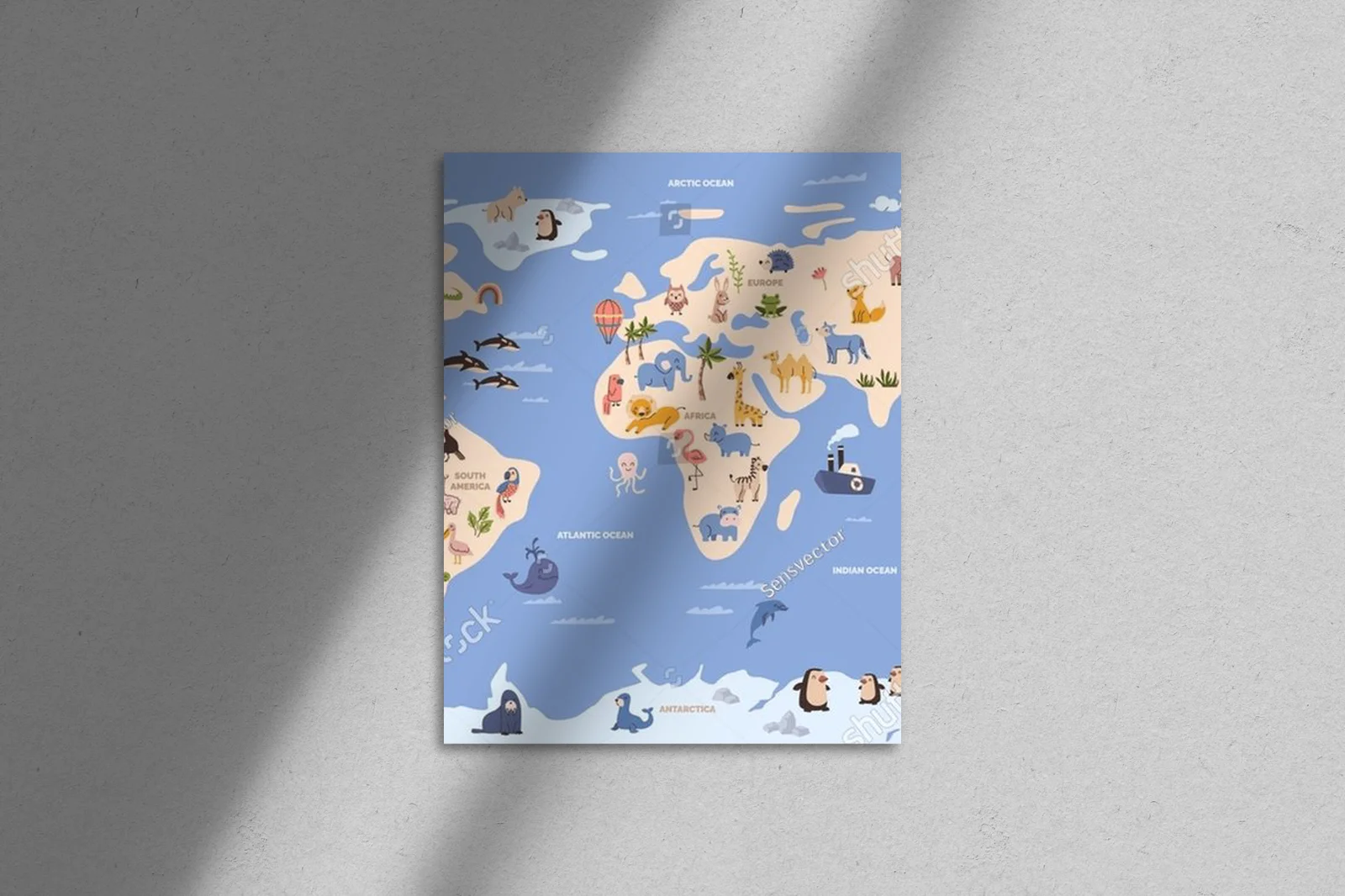 Kolorowa mapa świata z dzikimi zwierzętami
