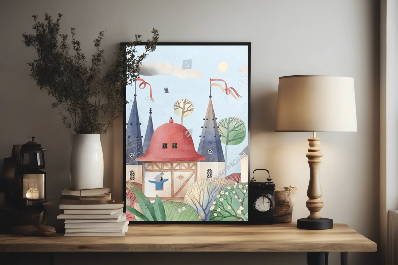 Fabeldomek wśród kwiatowych krzewów