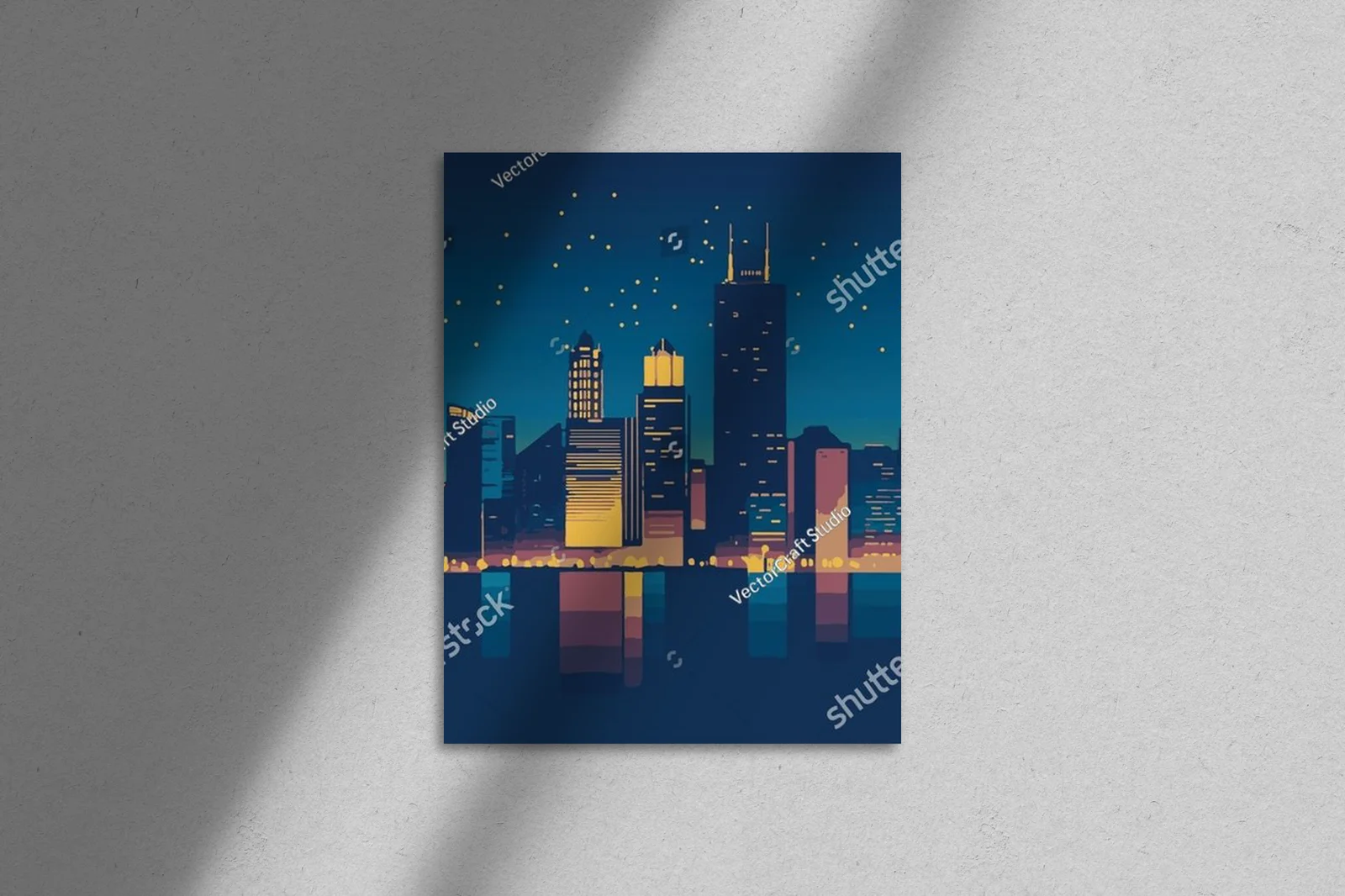Minimalistyczna panorama Chicago w nocnym blasku