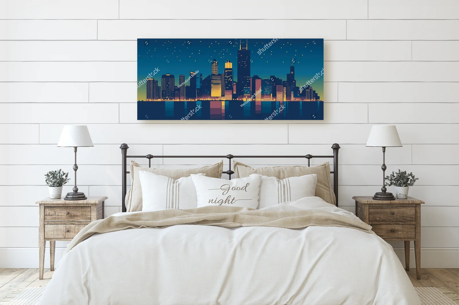 Minimalistyczna panorama Chicago w nocnym blasku