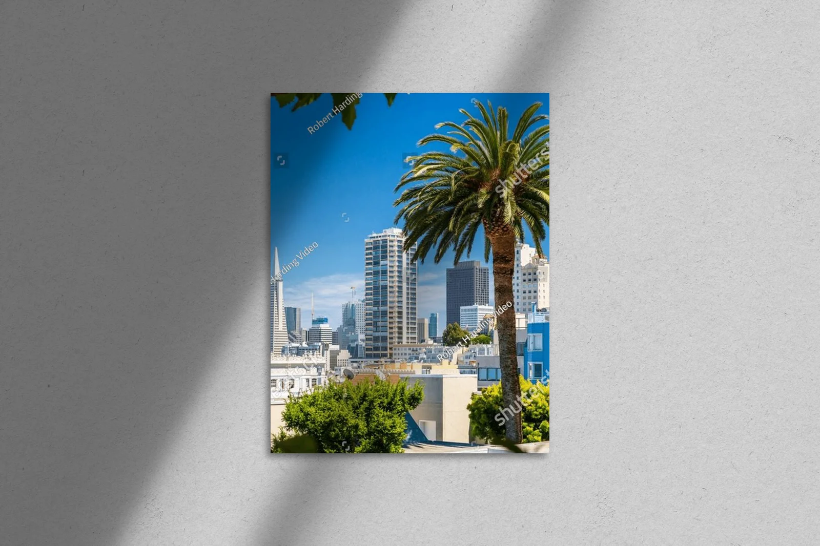 Nowoczesny pejzaż San Francisco pod palmą