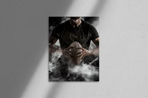Rugby w akcji na tle mrocznego stadionu