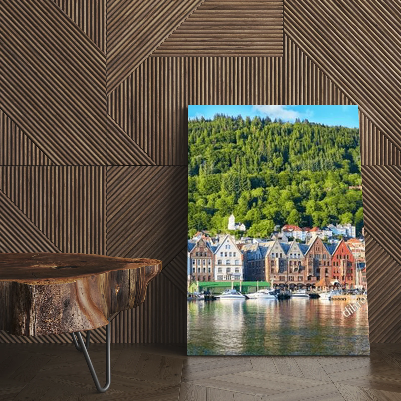 Panorama letniego portu Bryggen w Bergen, Norwegia