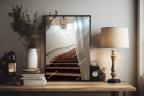 Wytworna aranżacja schodów z eleganckim żyrandolem