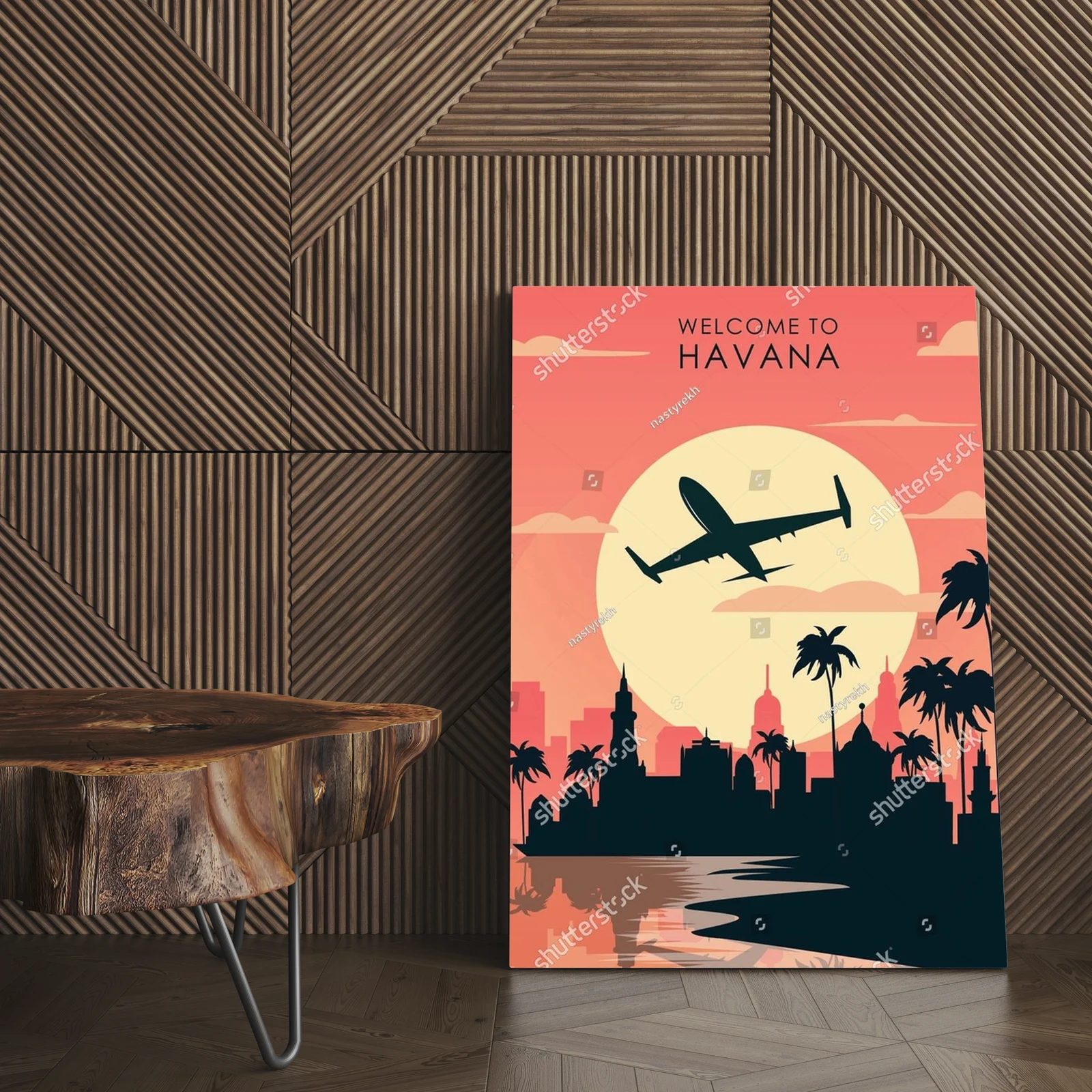 Witamy w Hawanie – retro ilustracja w odcieniach lutowego nieba