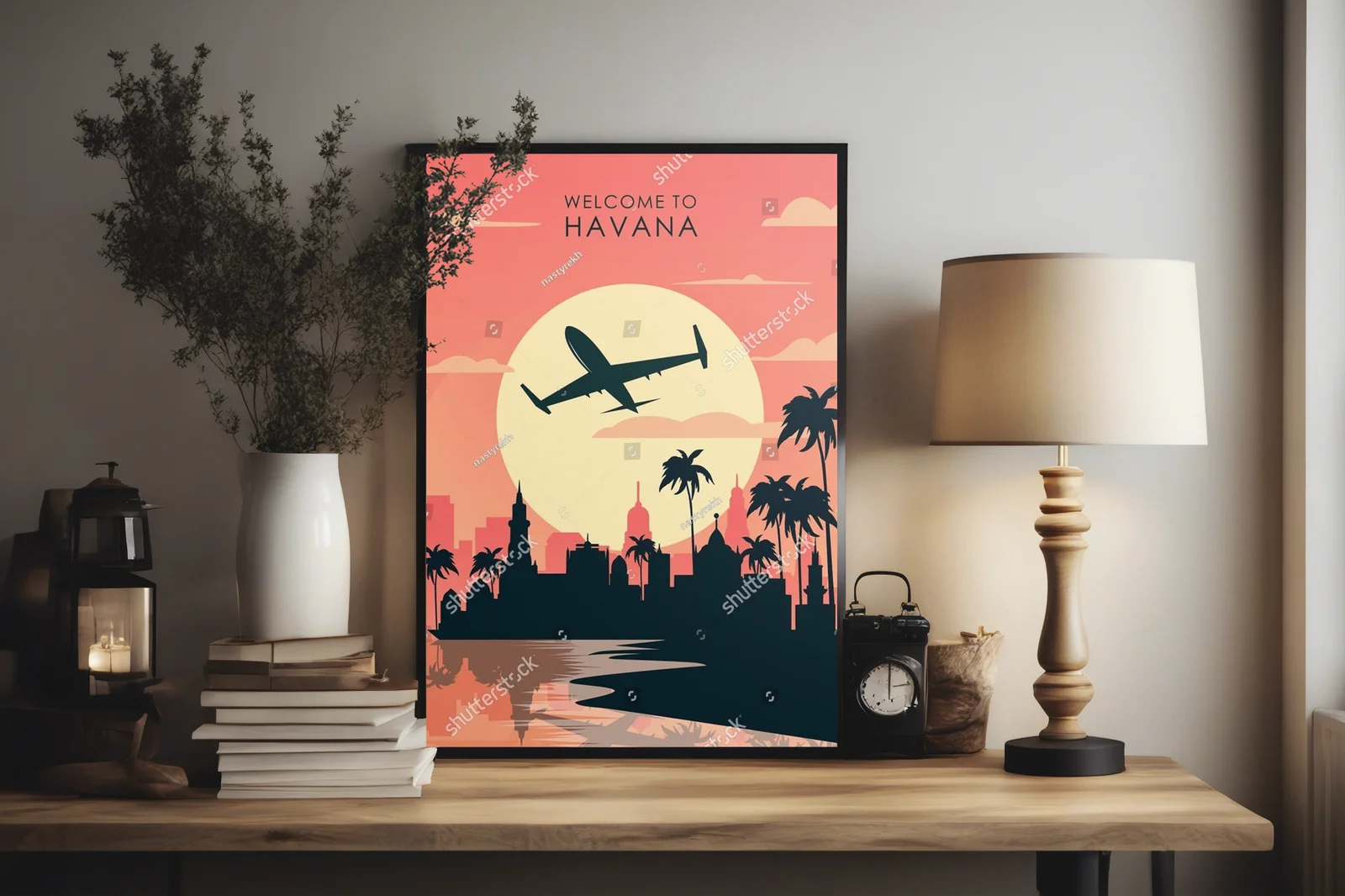 Witamy w Hawanie – retro ilustracja w odcieniach lutowego nieba