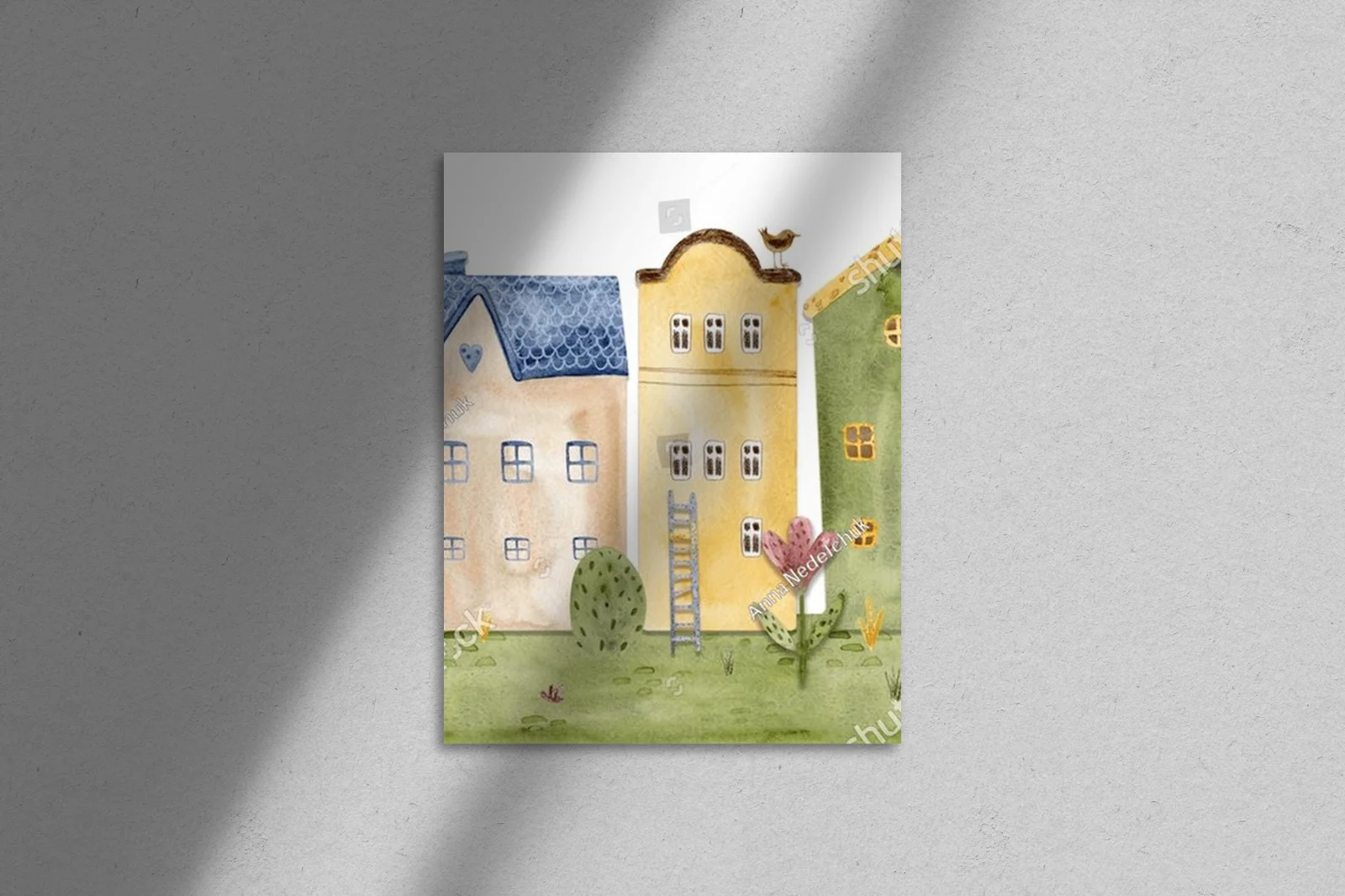 Słoneczne przytulne miasteczko w pastelowych odcieniach