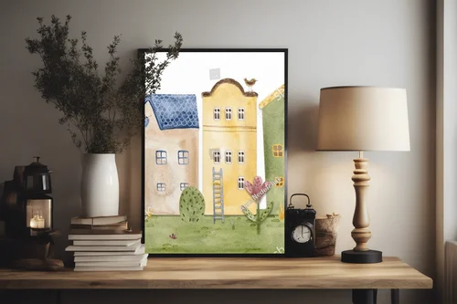 Słoneczne przytulne miasteczko w pastelowych odcieniach