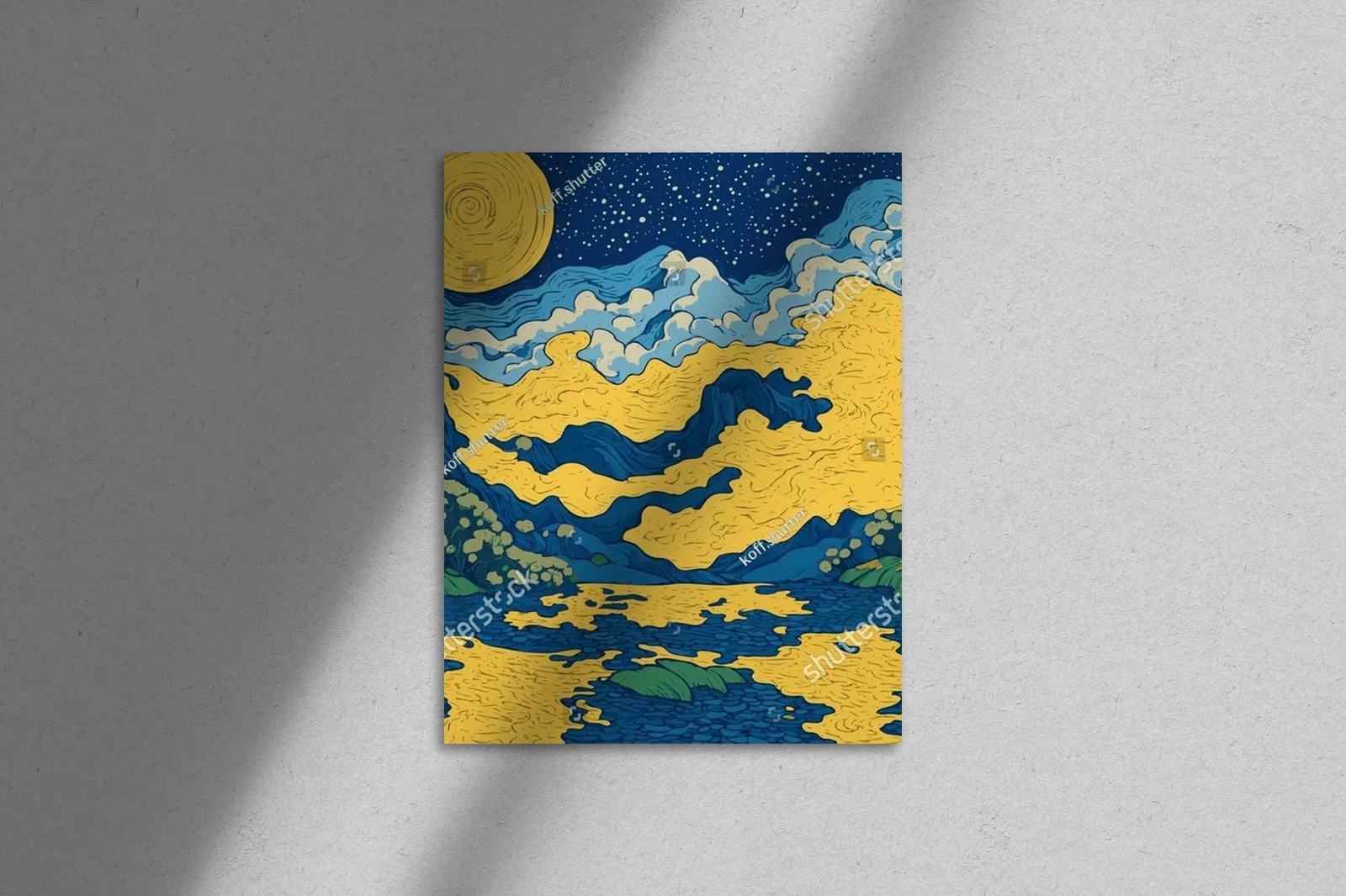 Zachód słońca nad rzeką w stylu Van Gogha