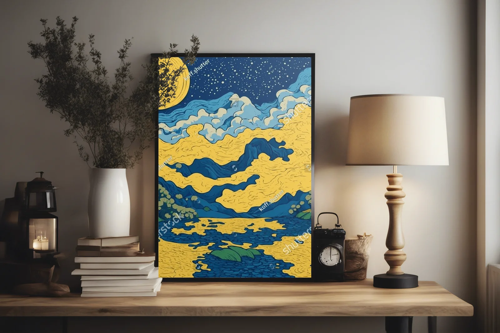 Zachód słońca nad rzeką w stylu Van Gogha