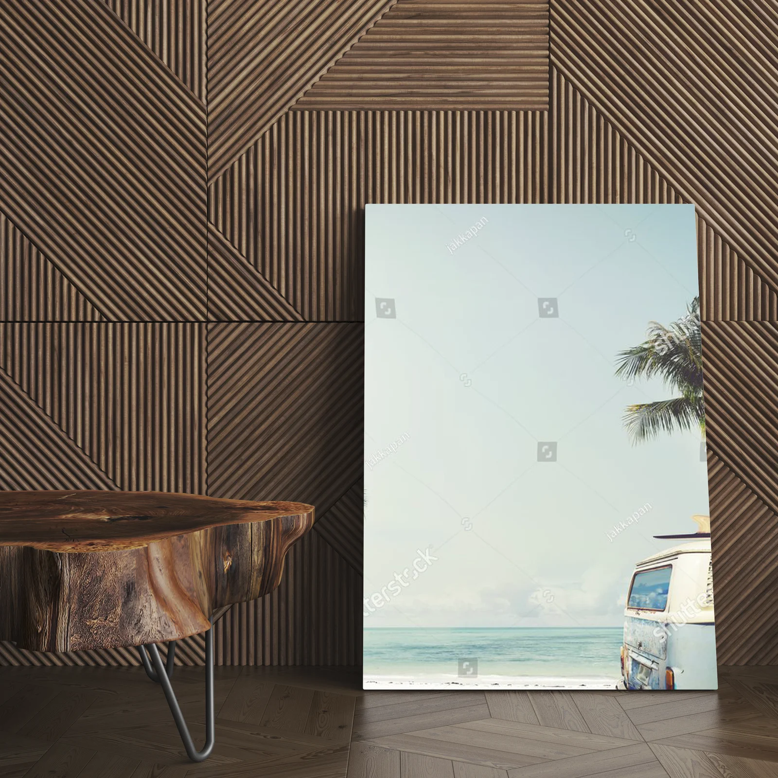 Retro klimat tropikalnej plaży z surfboardem