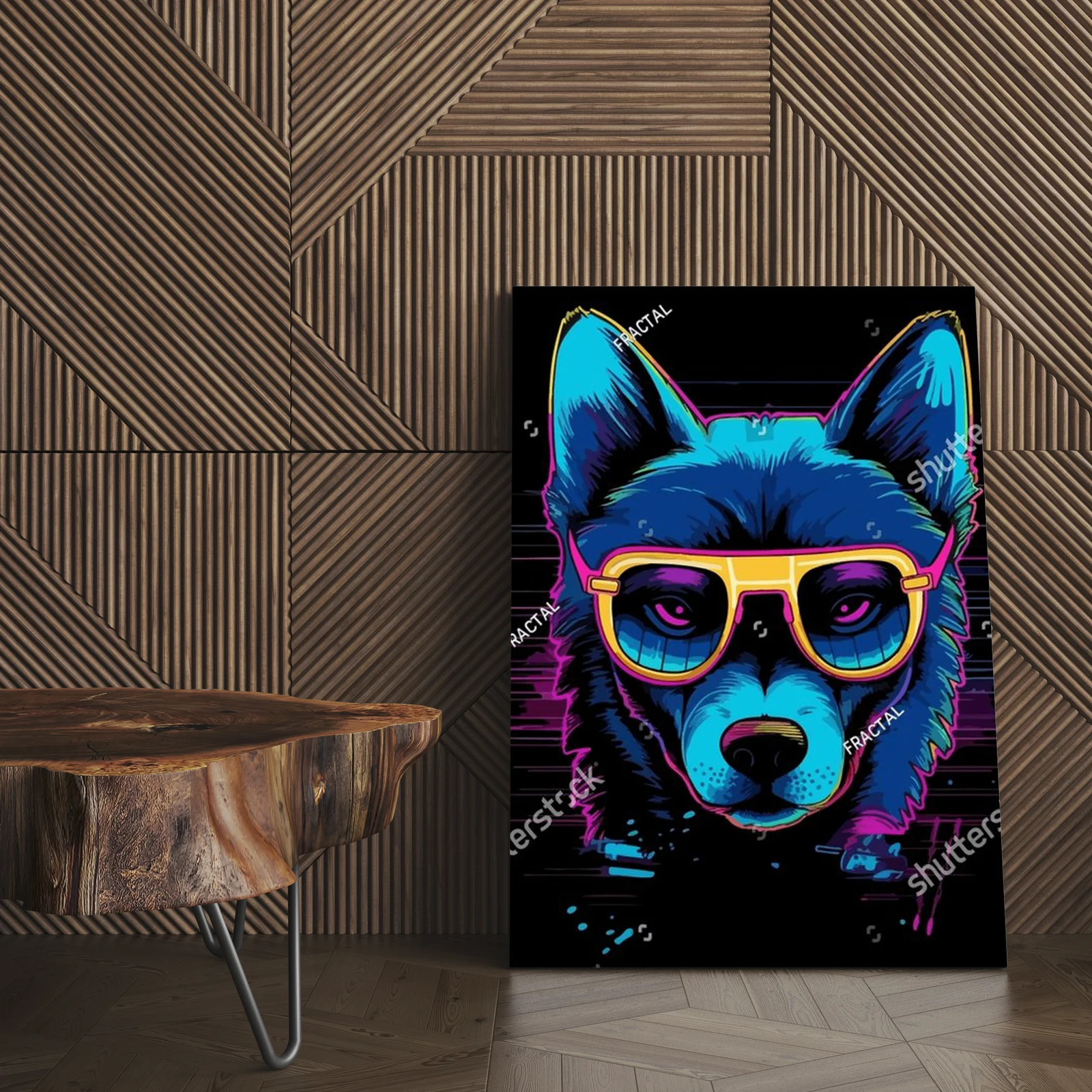 Neonowy pies w stylu lat 80. – artystyczna kompozycja