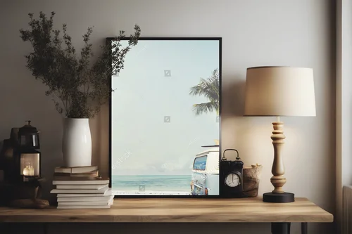 Retro klimat tropikalnej plaży z surfboardem