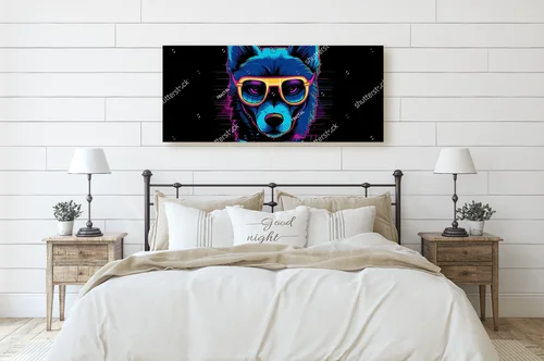 Neonowy pies w stylu lat 80. – artystyczna kompozycja
