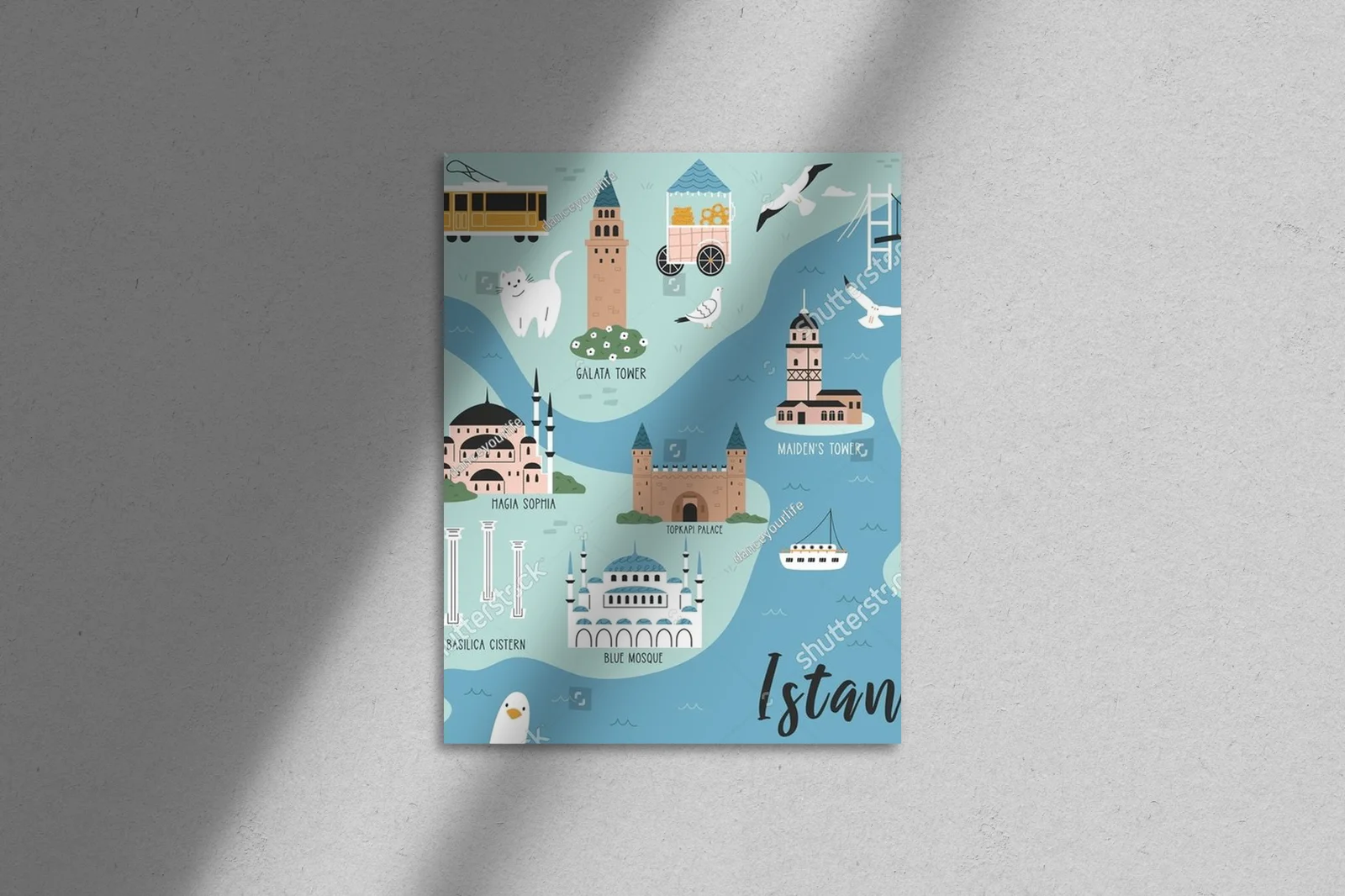 Zachwycająca mapa Istanbul w pastelowych odcieniach