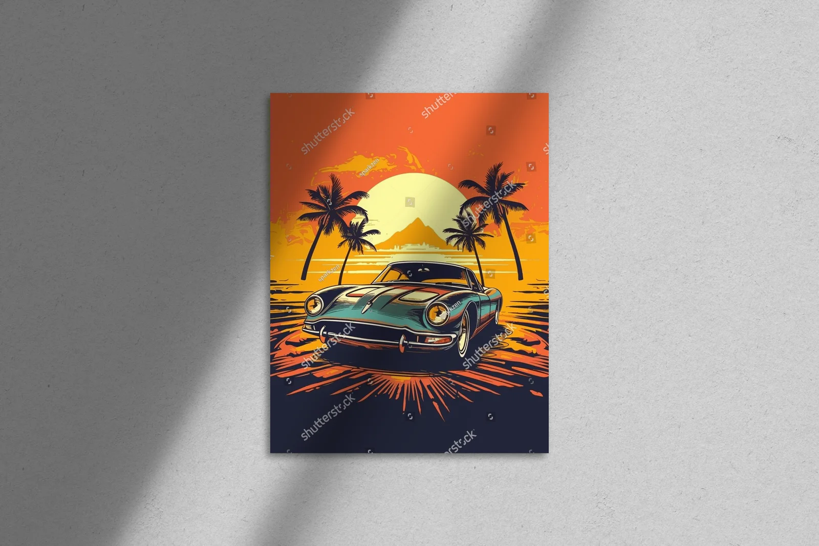 Retro samochody w zachodzie słońca nad palmami
