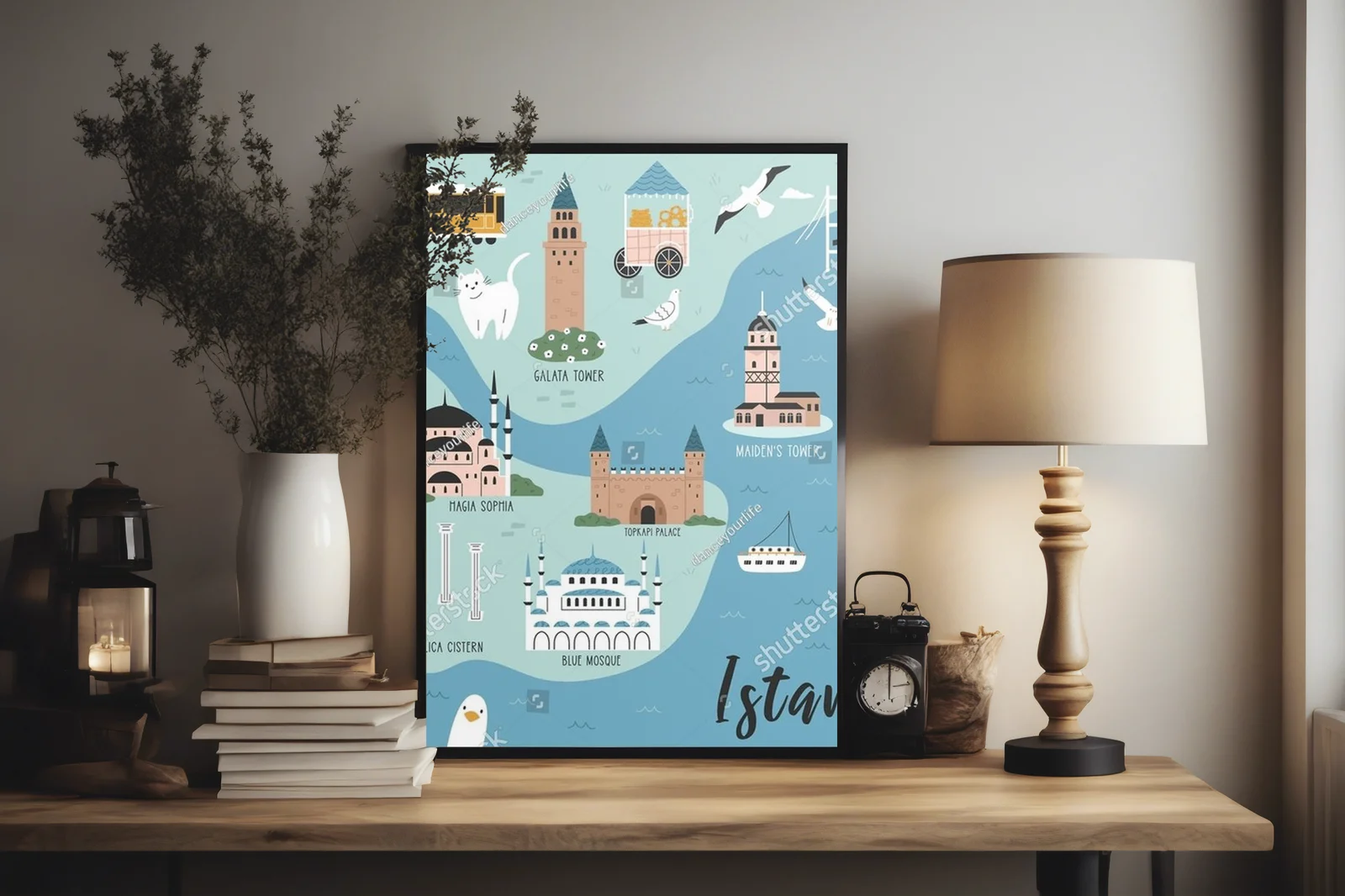 Zachwycająca mapa Istanbul w pastelowych odcieniach