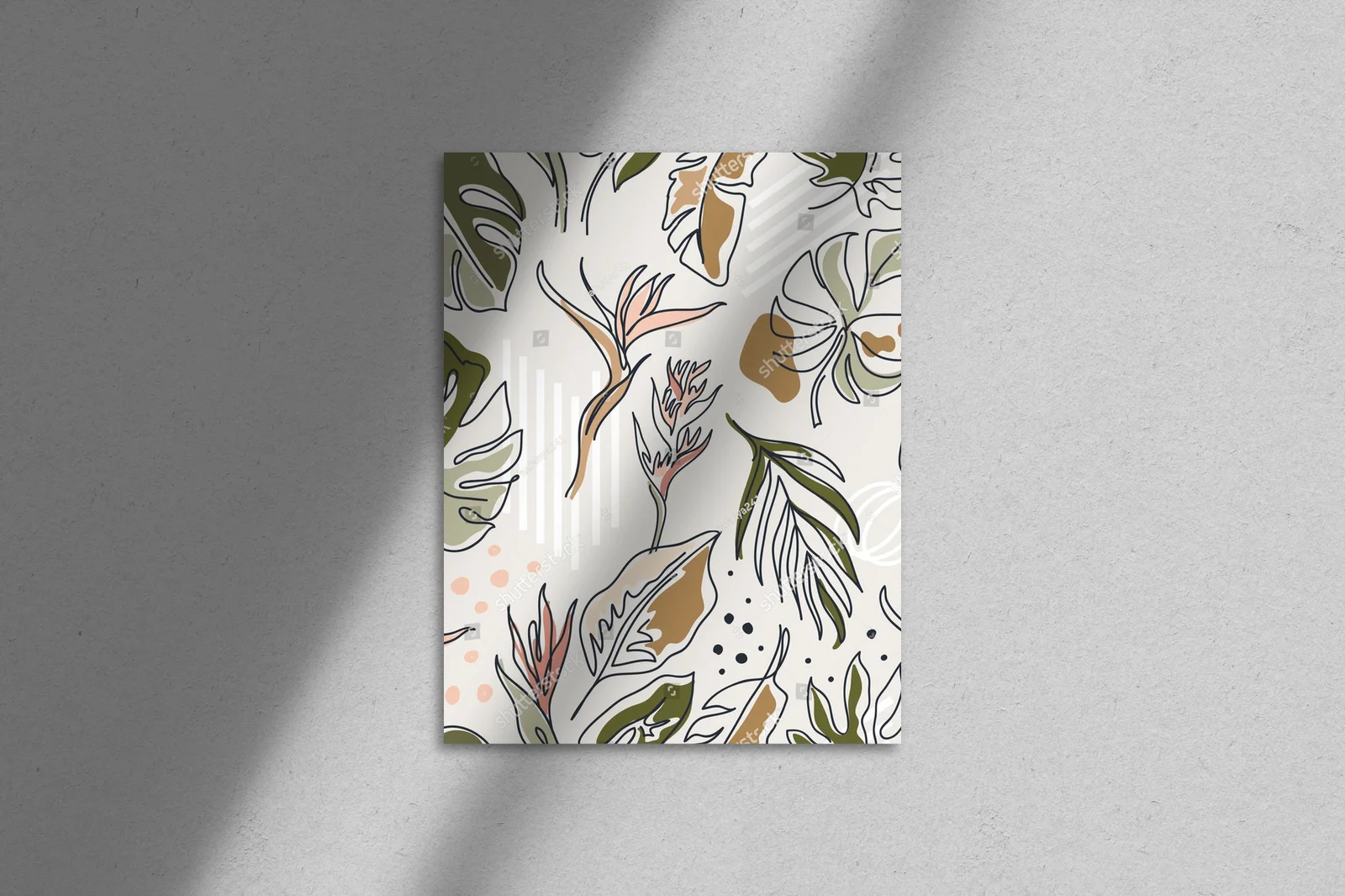 Boho kompozycja z liśćmi monstera w pastelowych tonach