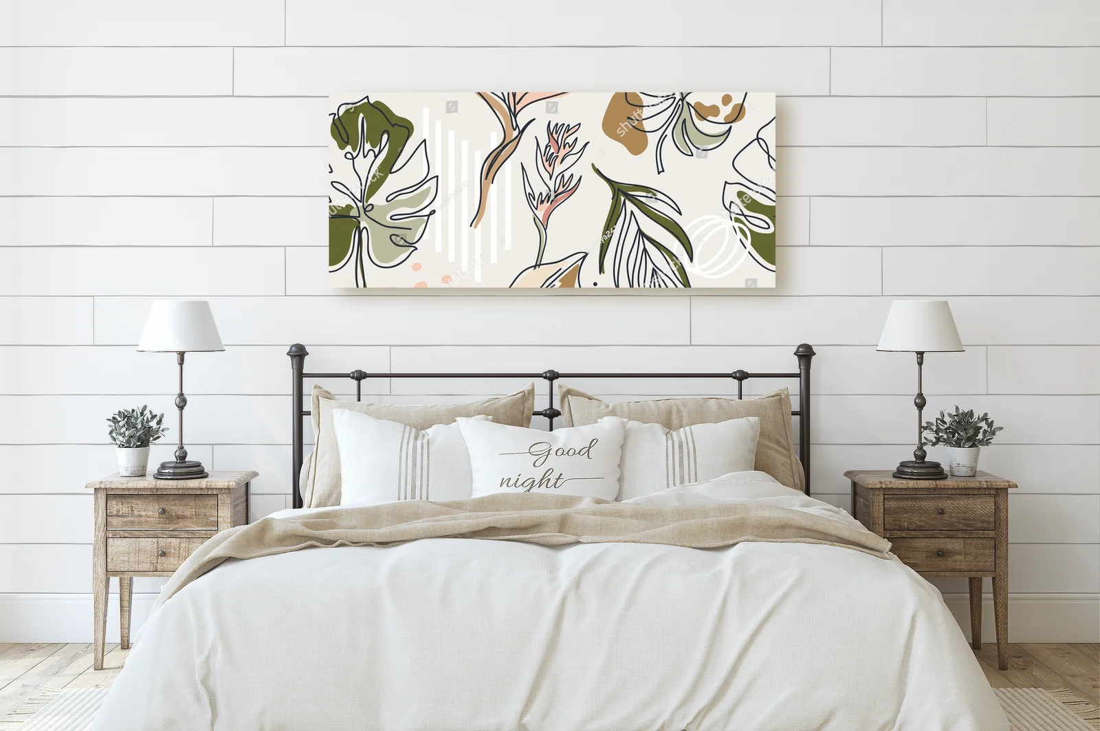 Boho kompozycja z liśćmi monstera w pastelowych tonach