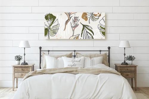 Boho kompozycja z liśćmi monstera w pastelowych tonach