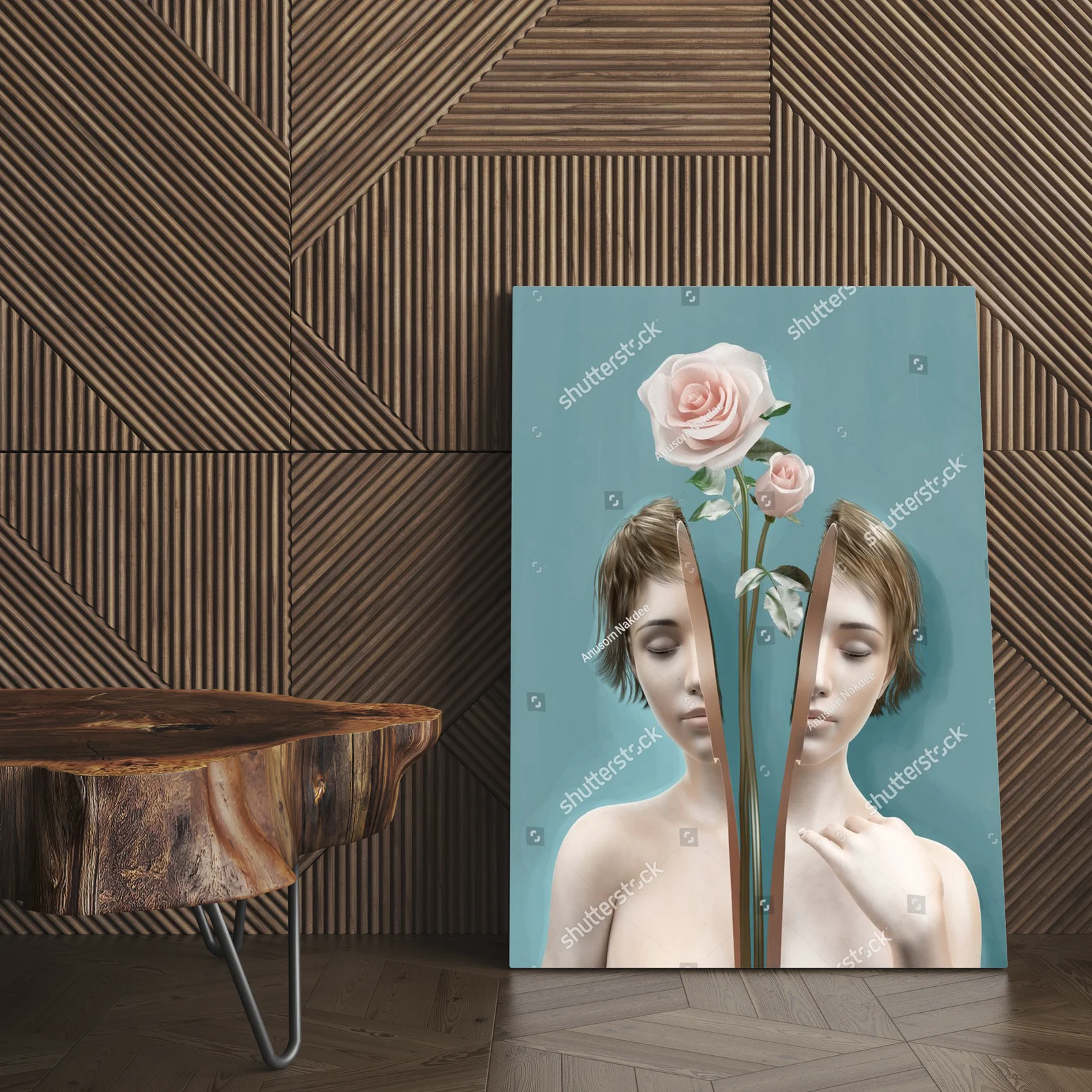 Surrealistyczny portret kobiety z kwiatem