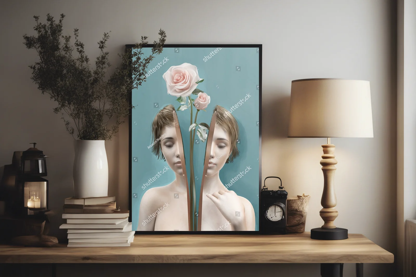 Surrealistyczny portret kobiety z kwiatem
