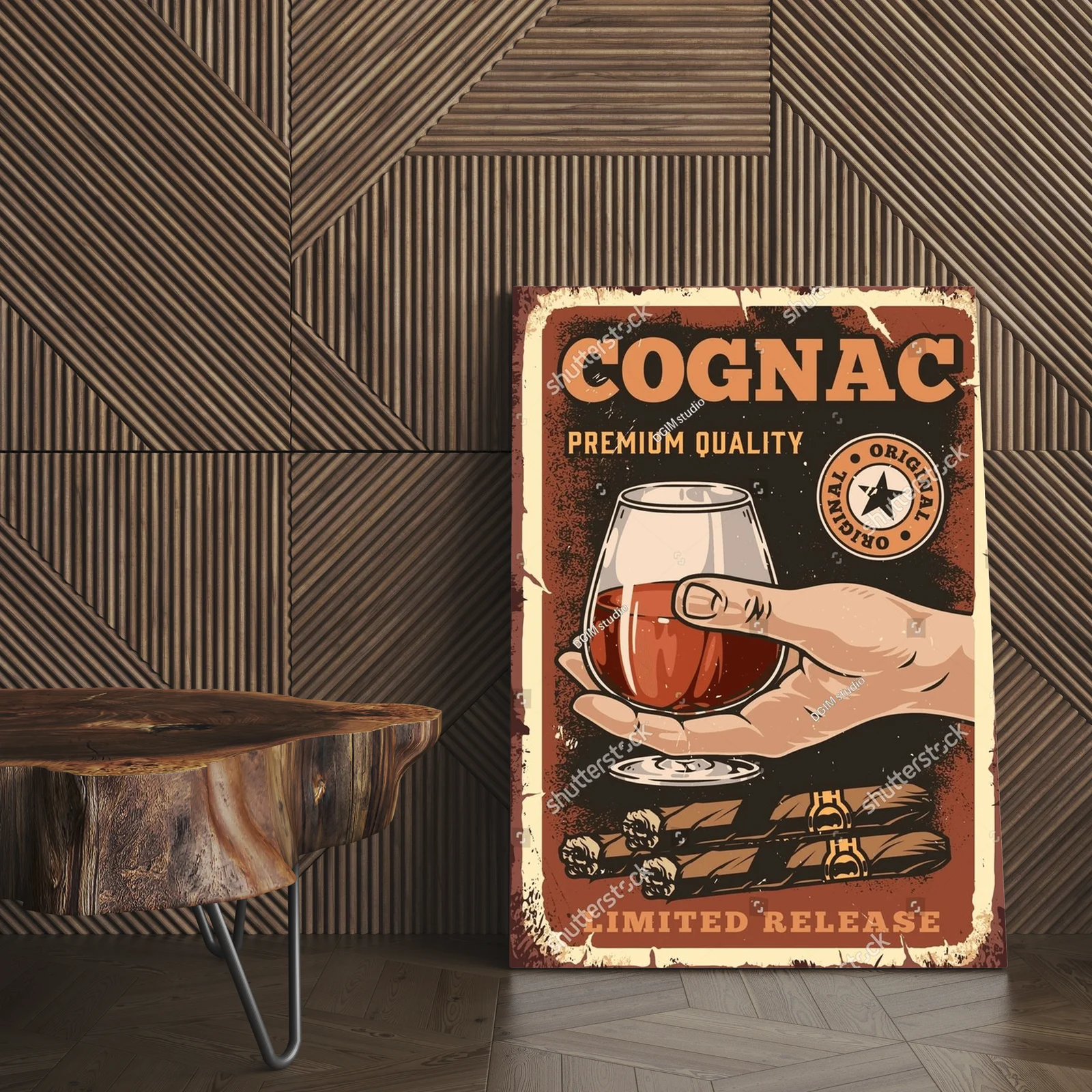 Retro kompozycja z winem i cygarami w bogatych kolorach