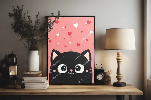 Kawaii kocia kompozycja na różowym tle