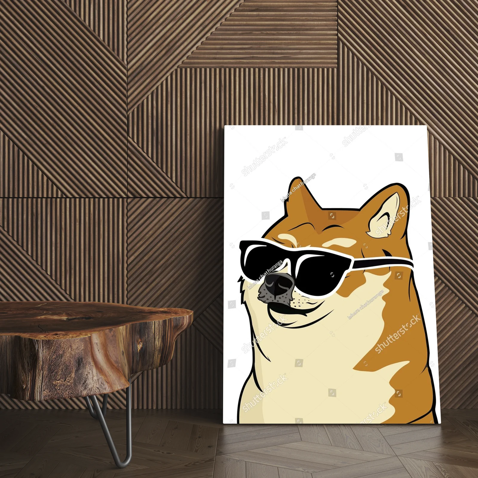 Zabawny Shiba Inu w czarnych okularach słonecznych