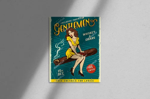 Retro plakat gentlemanów z urzekającą damą