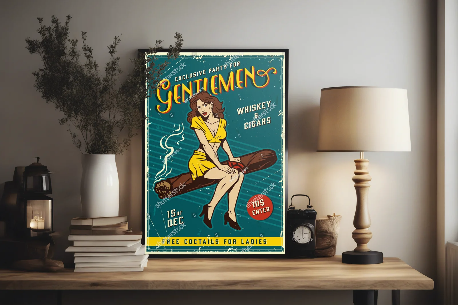 Retro plakat gentlemanów z urzekającą damą