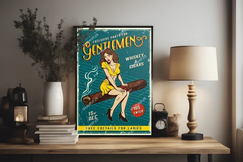 Retro plakat gentlemanów z urzekającą damą