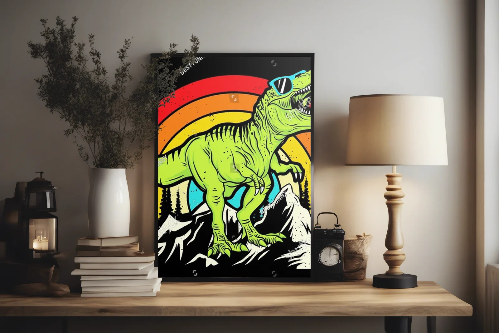 Zabawny dinozaur w radosnych kolorach