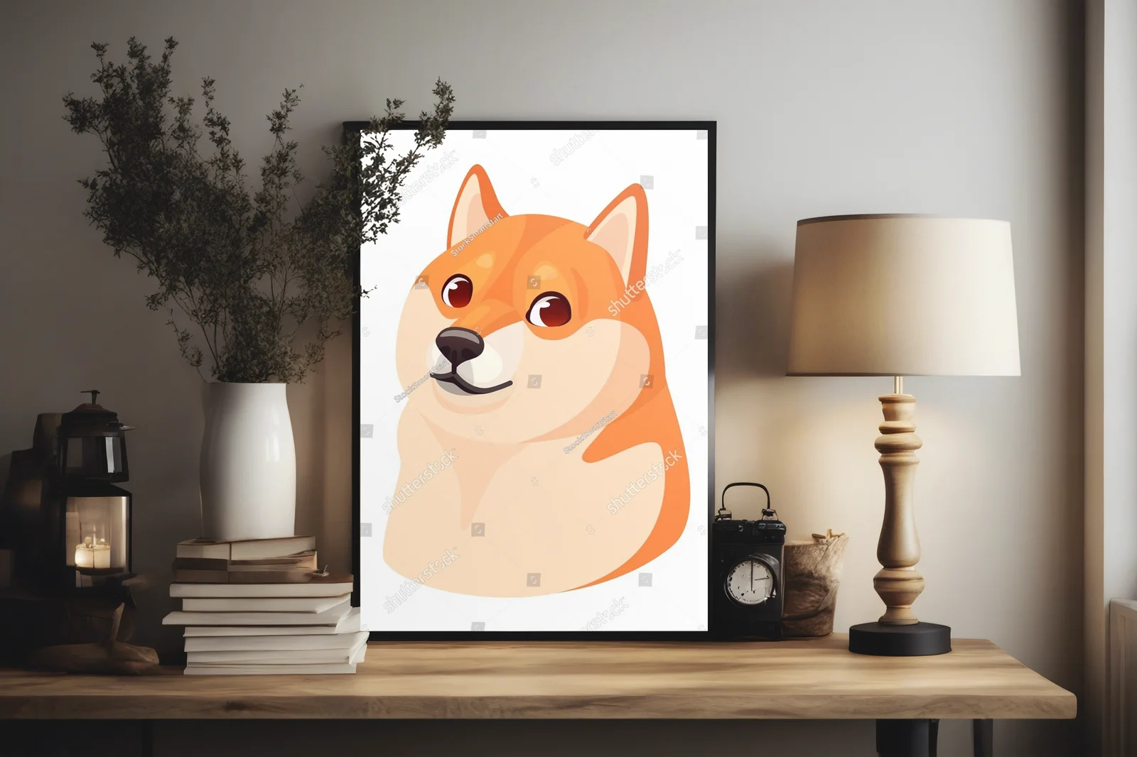 Zabawny Shiba Inu w japońskim stylu