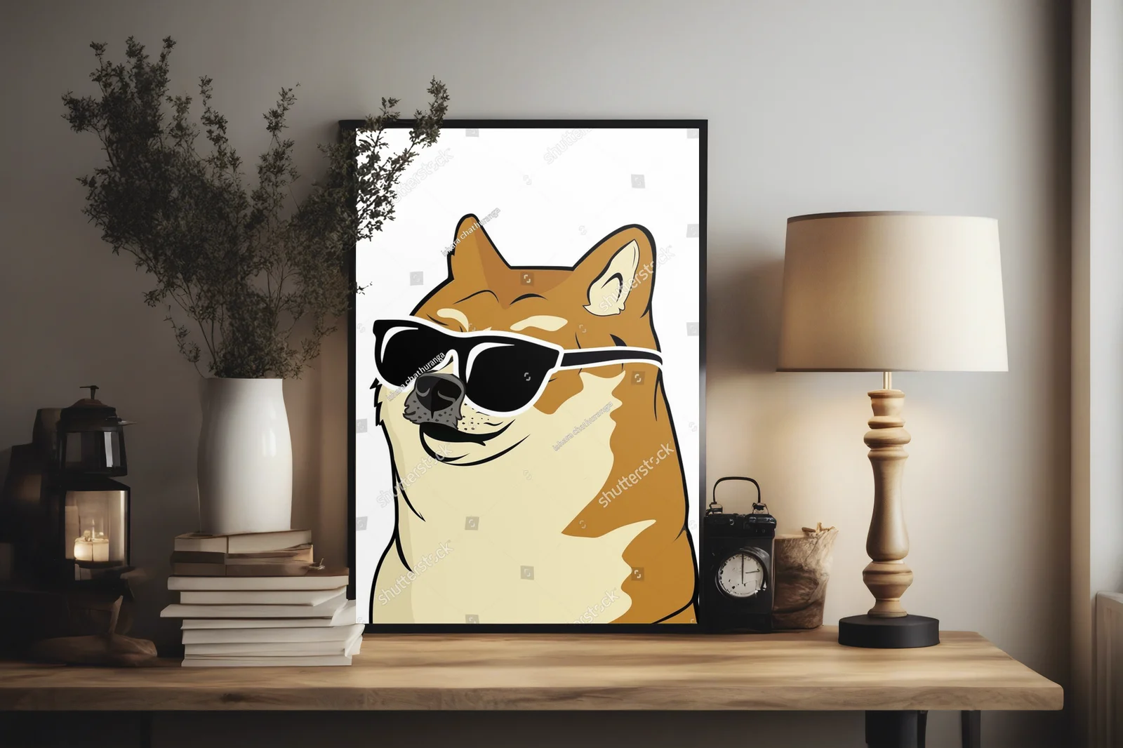 Zabawny Shiba Inu w czarnych okularach słonecznych