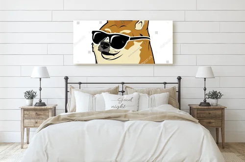 Zabawny Shiba Inu w czarnych okularach słonecznych