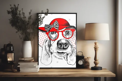 Wesoły basset w letnim stylu