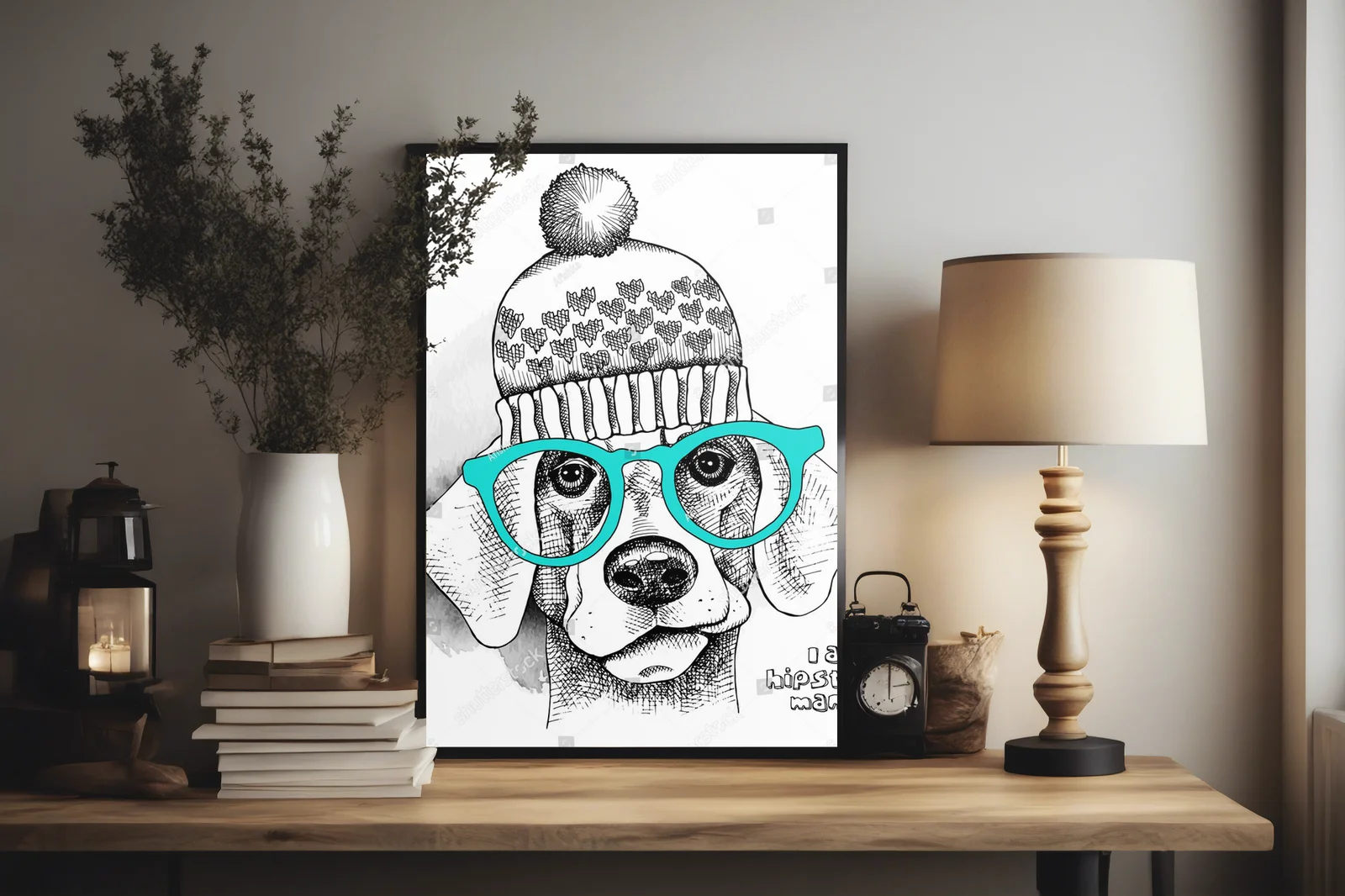 Urokliwy pies w hipsterskich dodatkach zimowych