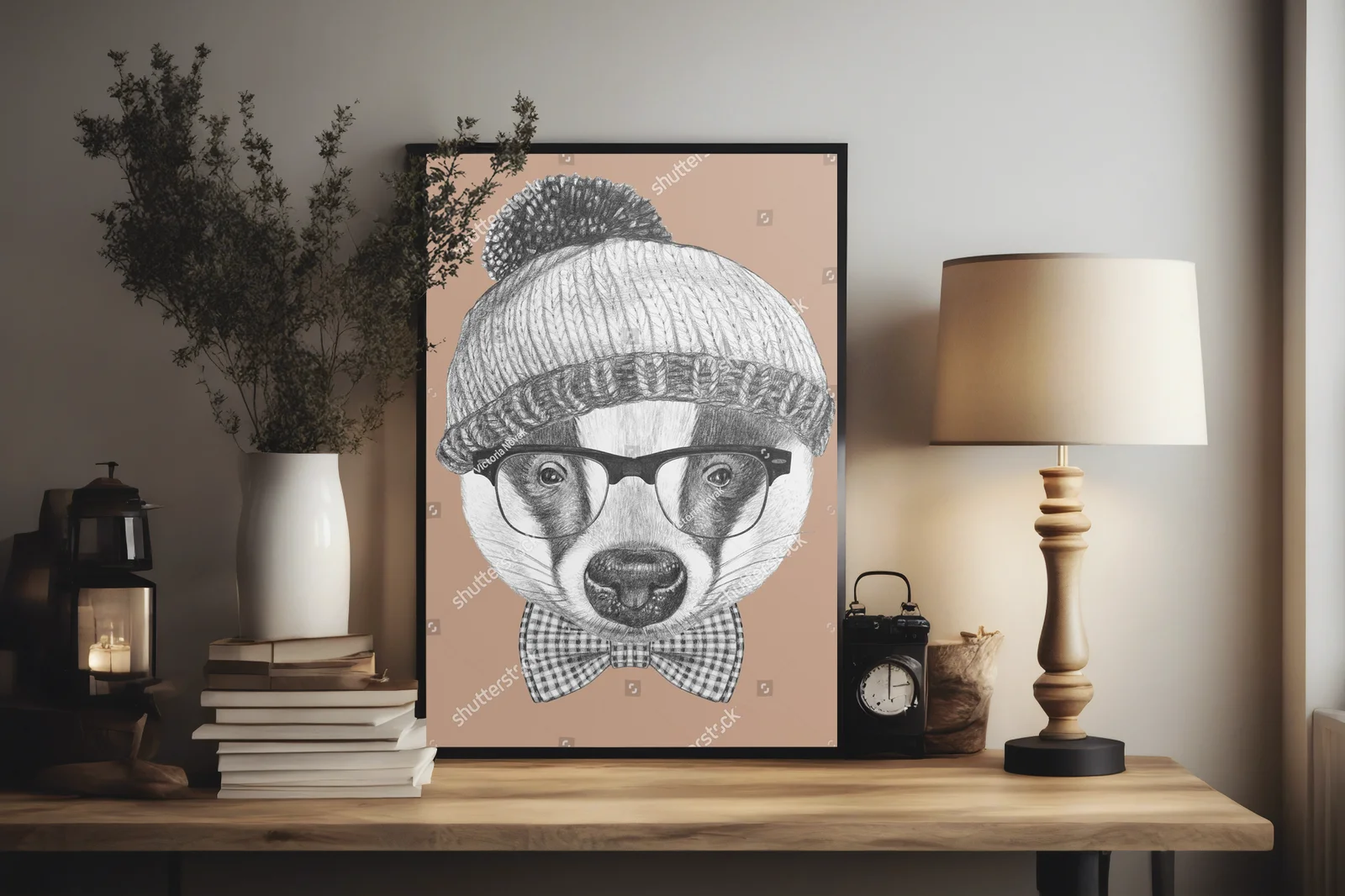 Stylowa ilustracja borsuka w eleganckiej oprawie
