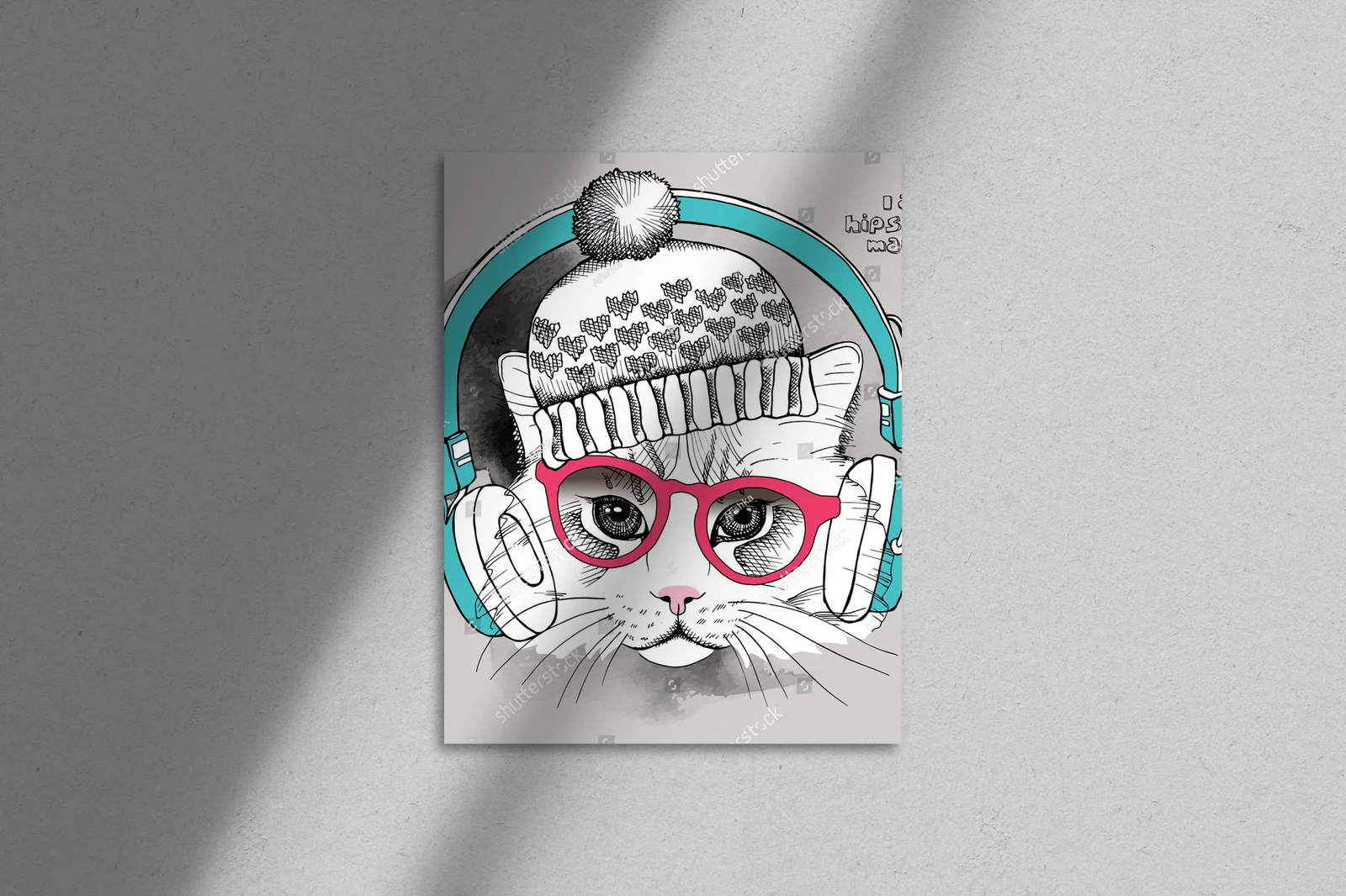 Hipsterski kot w słonecznych okularach i słuchawkach
