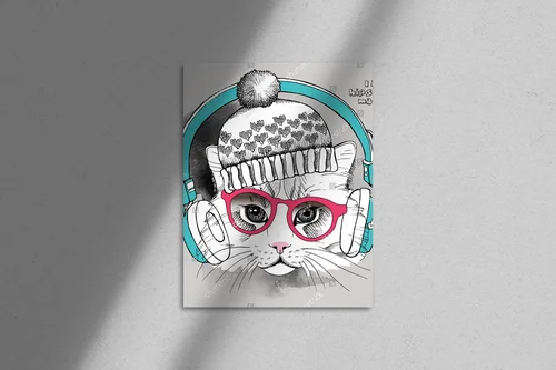 Hipsterski kot w słonecznych okularach i słuchawkach