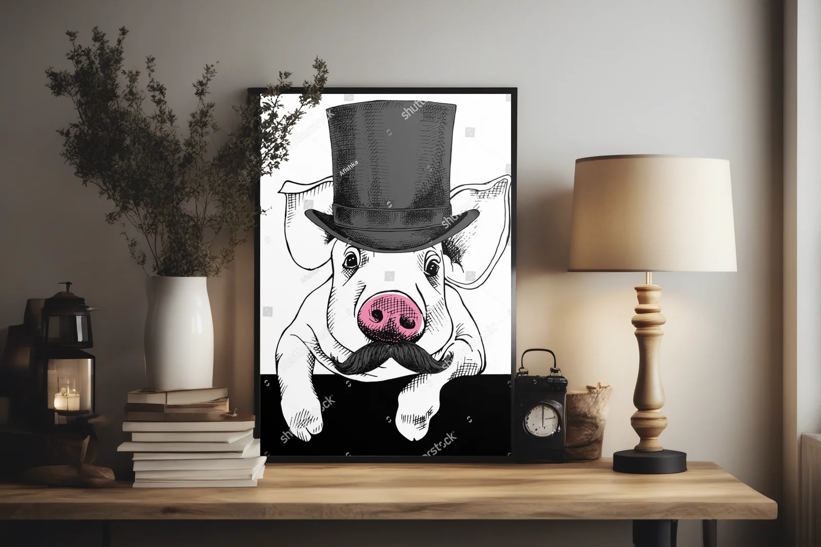 Elegancki portret świnki w muszce i kapeluszu