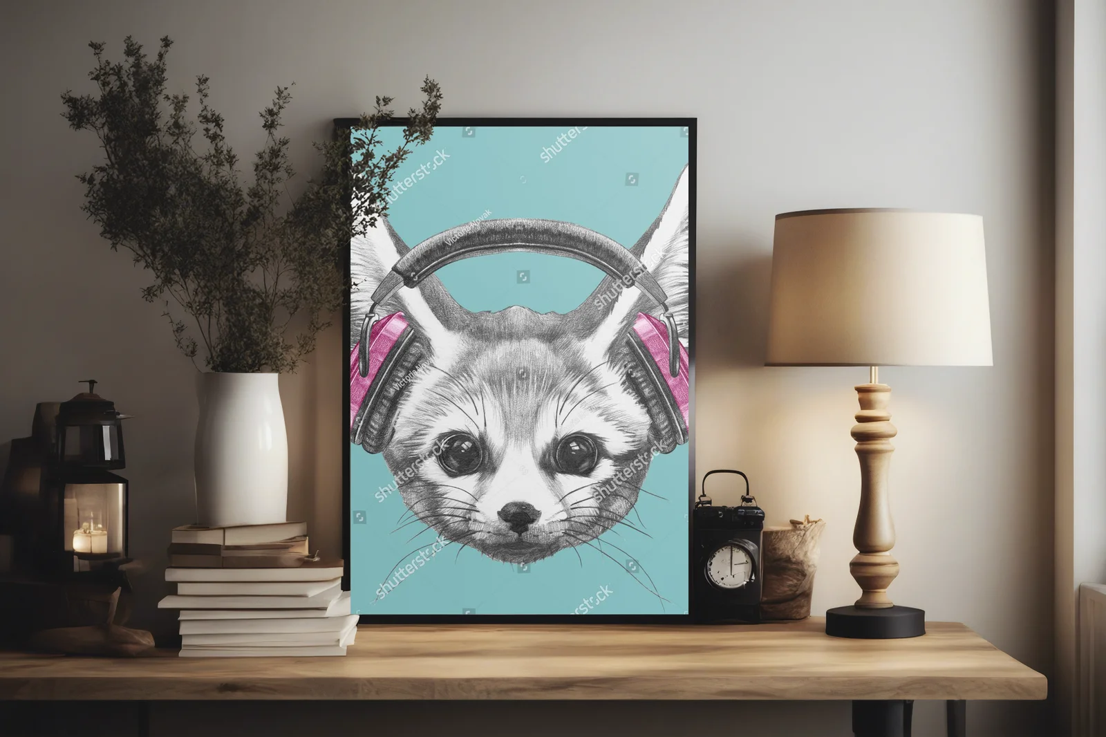 Fennec Fox z słuchawkami w pastelowej aurze