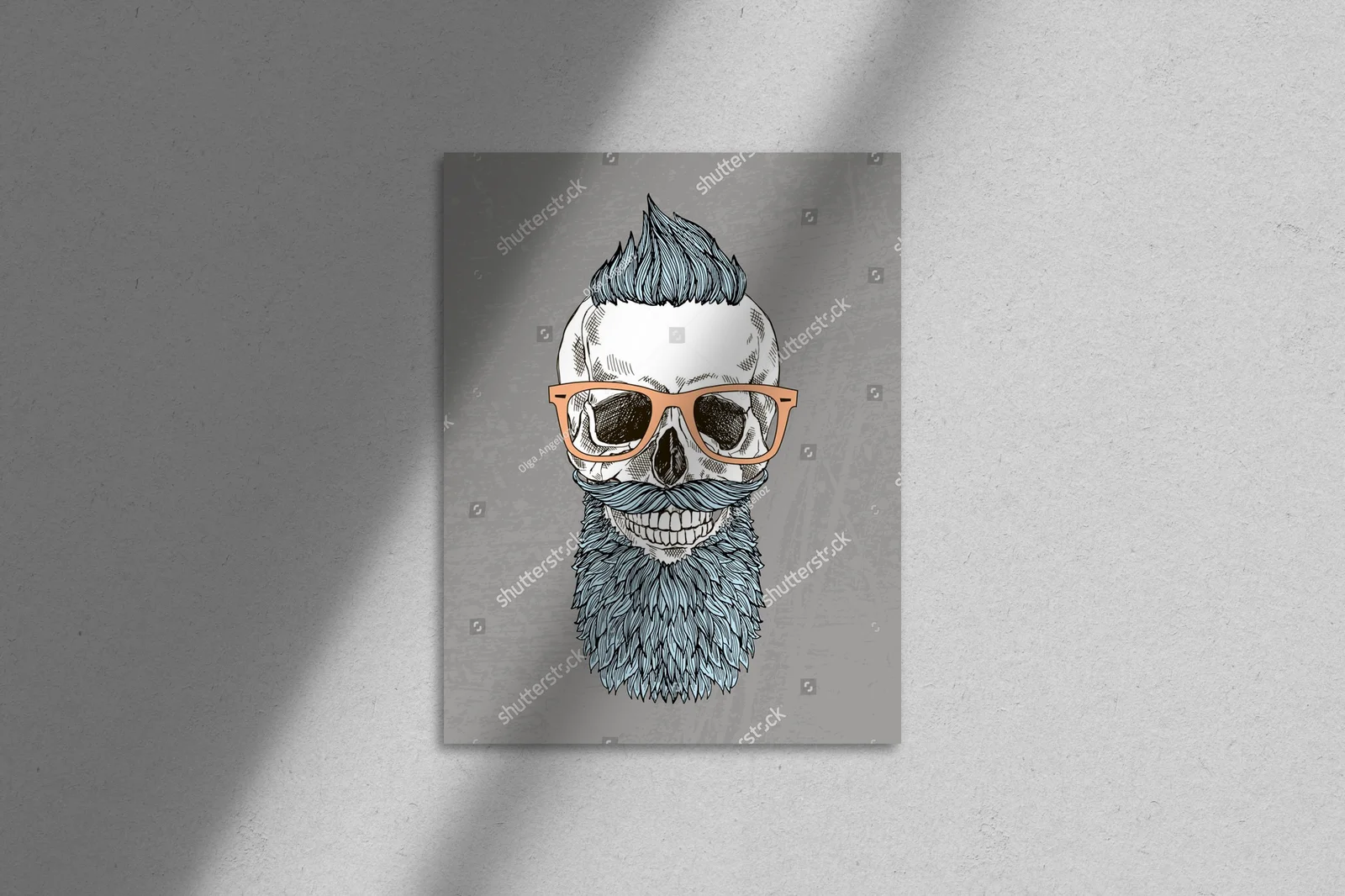 Hipsterski szkic z brodatą czaszką w retro stylu